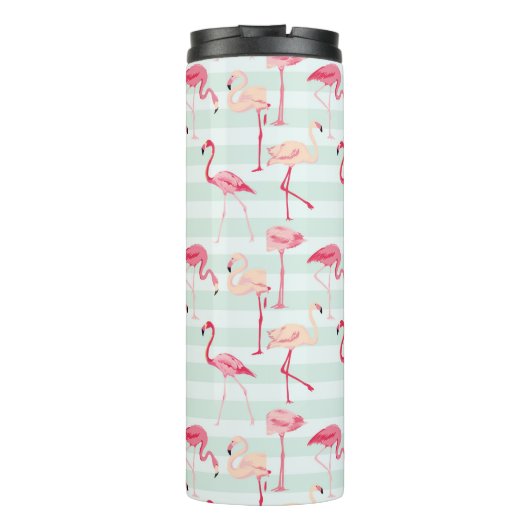 Retroflamingos op mintstrips thermosbeker (Achterkant)