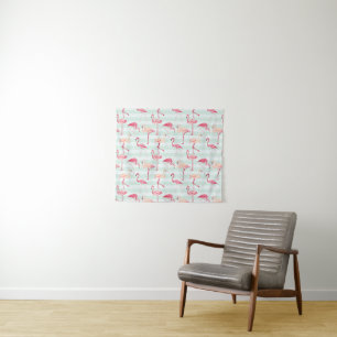 Retroflamingos op mintstrips wandkleed