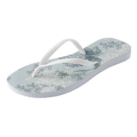Retrofloreel patroon met viburnum bloemen teenslippers (Schuin)