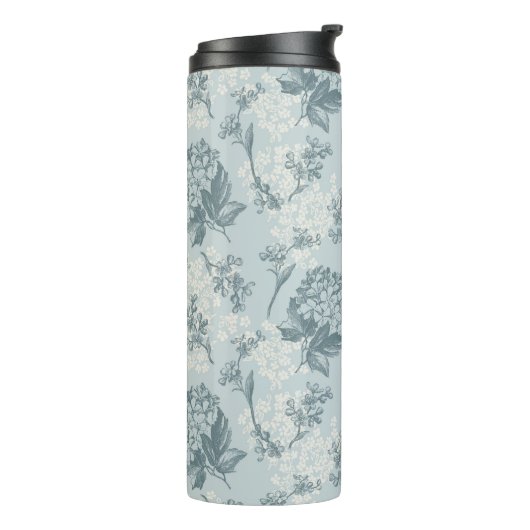 Retrofloreel patroon met viburnum bloemen thermosbeker (Gedraaid links)