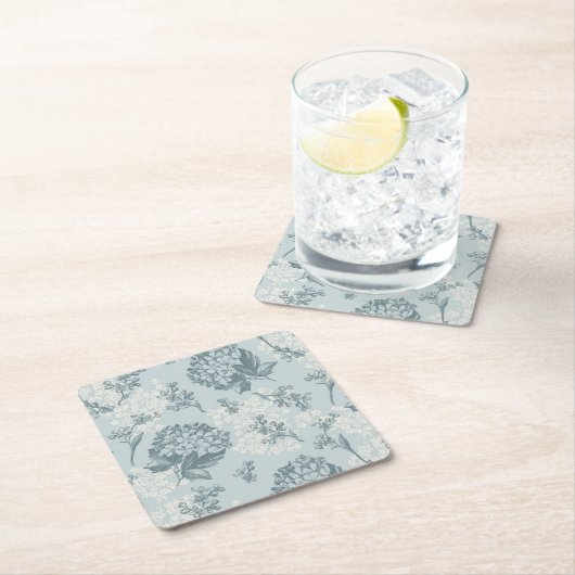 Retrofloreel patroon met viburnum bloemen vierkante kartonnen onderzetter (Insitu)