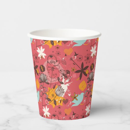 Retroflorpatroon 2 papieren bekers (Voorkant)
