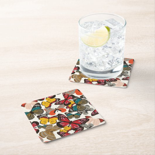 Retroflorpatroon 2 vierkante kartonnen onderzetter (Insitu)