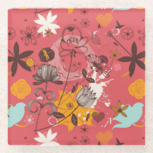 Retroflorpatroon 4 glazen onderzetter