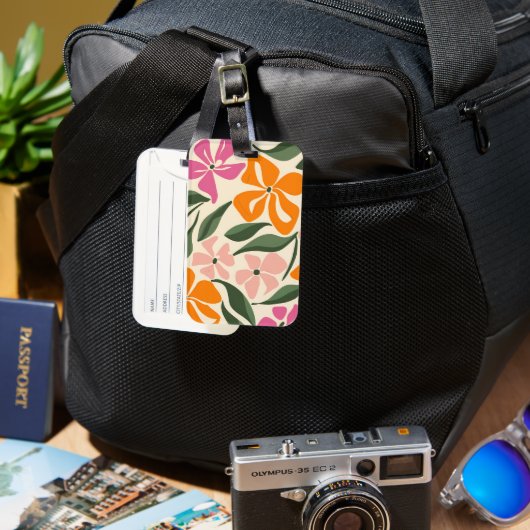 Retroflorpatroon Bagagelabel (Voorkant & Achterkant)
