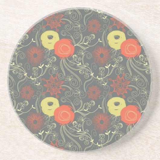 Retroflorpatroon Zandsteen Onderzetter (Voorkant)