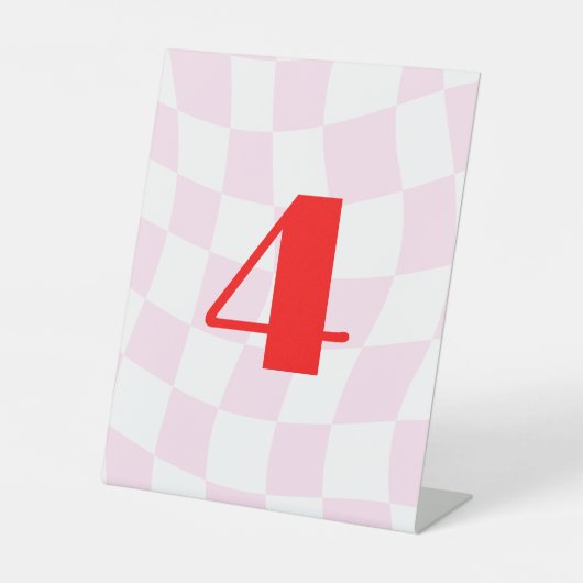 Retrofpatroon rood roze tabelnummer reclamebord met voetstuk (Voorkant)