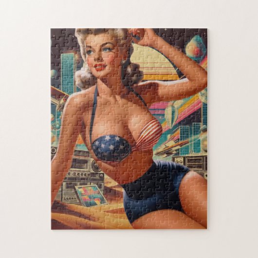 Retrofuturisme Schattigee pin-up Legpuzzel (Verticaal)