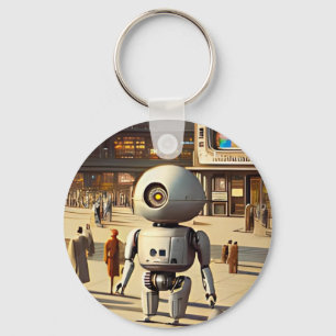 retrofuturistische robot sleutelhanger