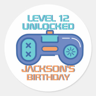 Retrogamerniveau ontgrendelde videogame jongen afg ronde sticker