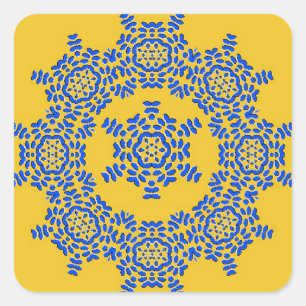 Retrogeel en blauw ventilator keramische tapijten vierkante sticker