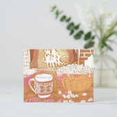 Retrogeïnspireerde feestelijke Mok en popcorn Briefkaart (Staand voorkant)
