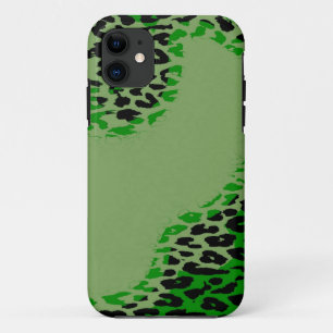 Retrogroene en zwarte luipaard afdrukken op limoen iPhone 11 hoesje