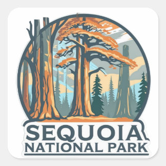 retrogrote sequoia's van Sequoia National Park Vierkante Sticker