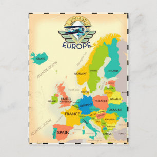 Retrokaart van Europa. Briefkaart