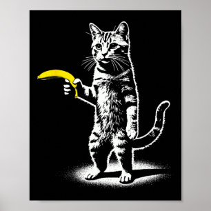Retrokat met banaan meme Mannen vrouwen Kinder nie Poster