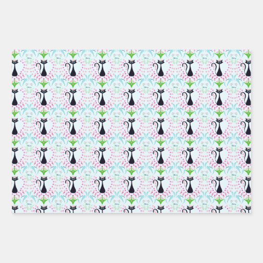 Retrokat met mama hart en bloemen inpakpapier vel (Voorkant 2)