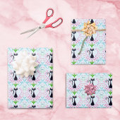 Retrokat met mama hart en bloemen inpakpapier vel