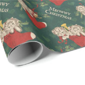 Retrokatten in kousen Meowy Kerstmis Cadeaupapier (Rol Hoek)