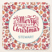 Retrokerst Vierkante Kartonnen Onderzetter (Voorkant)