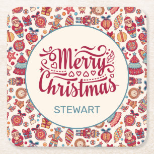 Retrokerst Vierkante Kartonnen Onderzetter