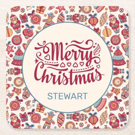 Retrokerst Vierkante Kartonnen Onderzetter (Voorkant)