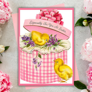 Retrokippen in een Petten Box Custom Easter Feestdagen Kaart