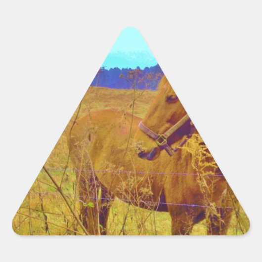 Retrokleurige paarden driehoek sticker (Voorkant)