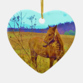 Retrokleurige paarden keramisch ornament (Voorkant)