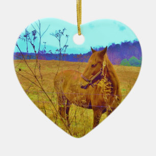Retrokleurige paarden keramisch ornament