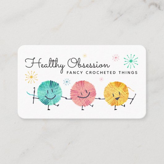 Retrokrabbetgaren visitekaartje met haakhaken (Voorkant)