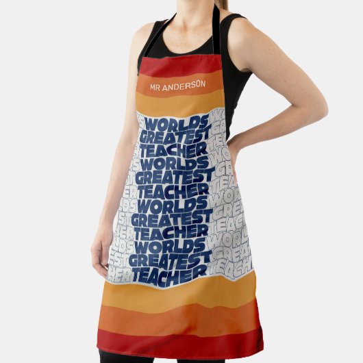 Retroleraar moderne blauwe rode, stijlvolle canvas schort (Insitu)