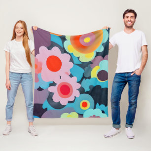 Retromod bloemen fleece deken