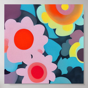 Retromod bloemen poster