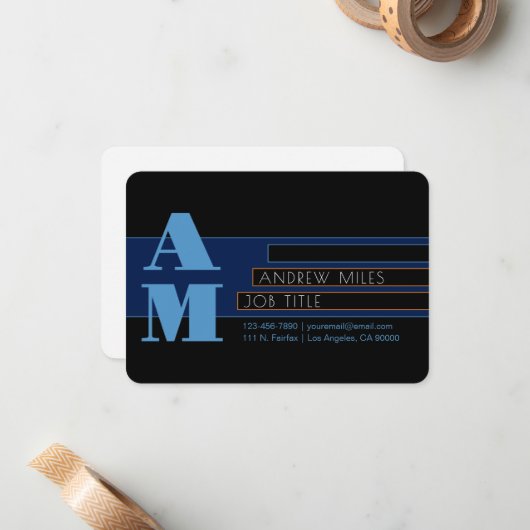 Retromodern monogram en bewerkbare vormen en kleur notitiekaartje (Voorkant / Achterkant in situ)