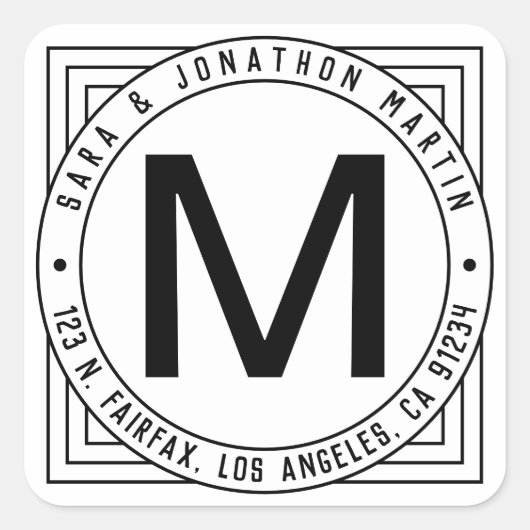 Retromoderne achternaam Initiaal & retouradres Vierkante Sticker (Voorkant)