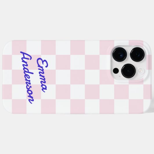 Retronaam lichtroze wit dambordpatroon Case-Mate iPhone case (Achterkant (horizontaal))