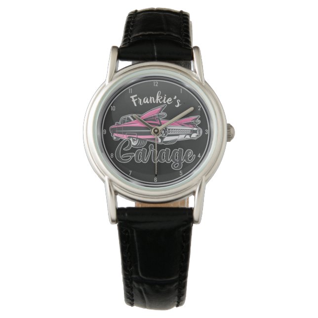 RetroNAAM Roze Caddy  Klassieke autoveroudering Horloge (Voorkant)