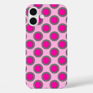 Retroomcirkelvormige stippen, fuchsie, grijs en ro iPhone 16 plus hoesje