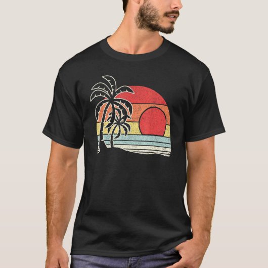 Retropalmboom Zonneotropisch strand T-shirt (Voorkant)