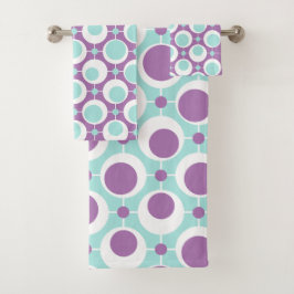 Retropatroon Groene en Paarse cirkels Bad Handdoek