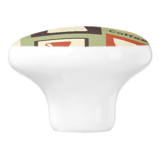 Retropatroon met keukengerei voor het ontbijt keramische knop (Zijkant)