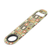 Retropatroon met keukengerei voor het ontbijt speed flessenopener (Voorkant Gekanteld)