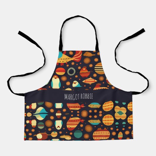 Retropatroon van Space Penguins Schort (Voorkant)