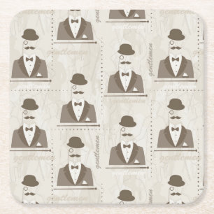Retropatroon voor man vierkante kartonnen onderzetter
