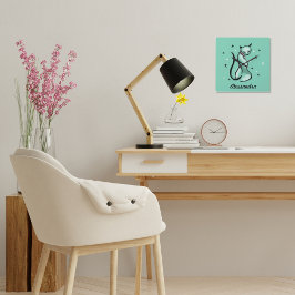  Retropenseel Slag Cat Aqua Blauwgroen Vierkante Klok