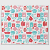 RetroRed en Blue Kitchen Pattern Cadeaupapier (Vlak)