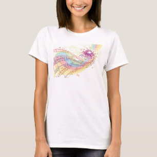 Retroregenboog en Muzieknoten T-shirt