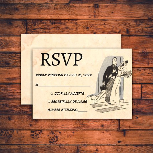 retroRomantische oude klassieke ridderbruiloft RSVP Kaartje