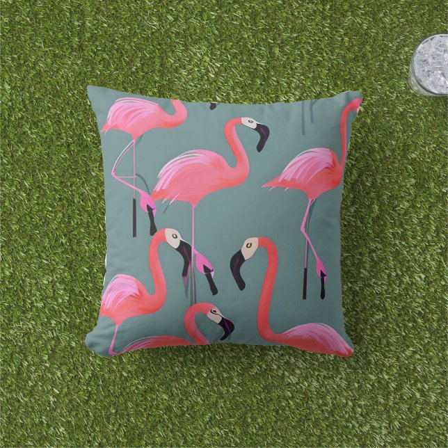 Retroroze flamingos buitenkussen (Gras)